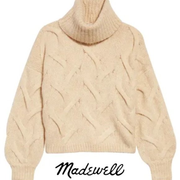 Madewell Sweaters - MADEWELL Somervell Modern Cable Turtleneck Sweater Heather Powder Size S